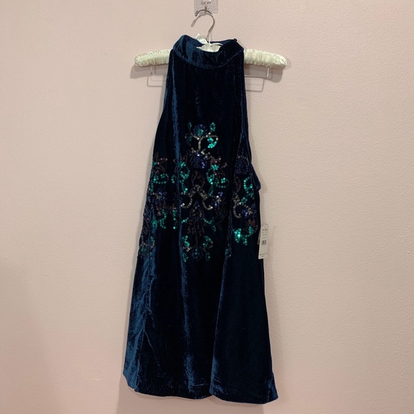 Free People Blue Velvet Dress NWT - Picture 4 of 8